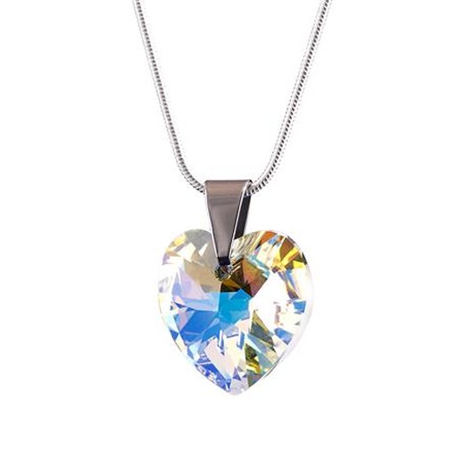 Retiazka, prívesok v tvare srdiečka, s bielym opálovým krištáľom SWAROVSKI®, 18 mm, ART CRYSTELLA®