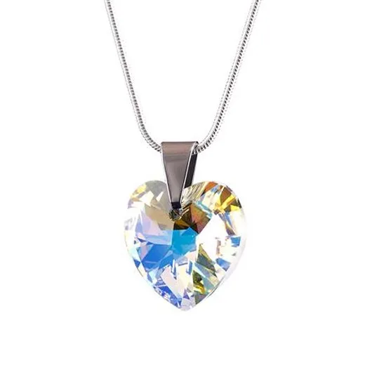 Retiazka, prívesok v tvare srdiečka, s bielym opálovým krištáľom SWAROVSKI®, 18 mm, ART CRYSTELLA®