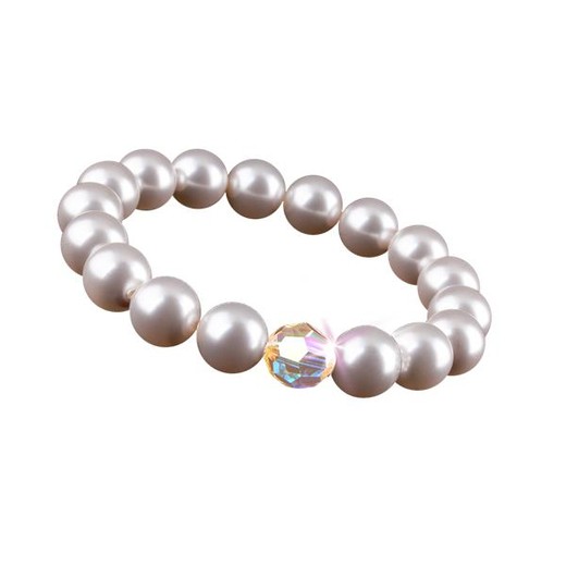 Náramok, z perleťovo bielych SWAROVSKI® perál, s dúhovým bielym krištáľom, 10 mm, ART CRYSTELLA®, M
