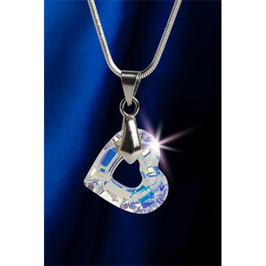 Retiazka, prívesok v tvare srdiečka, s bielym opálovým krištáľom SWAROVSKI®, 17 mm, ART CRYSTELLA®