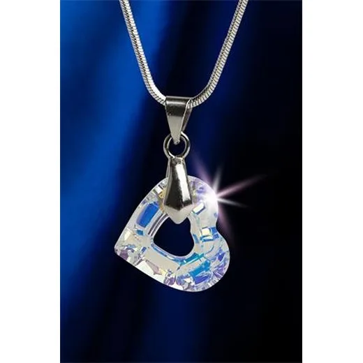 Retiazka, prívesok v tvare srdiečka, s bielym opálovým krištáľom SWAROVSKI®, 17 mm, ART CRYSTELLA®