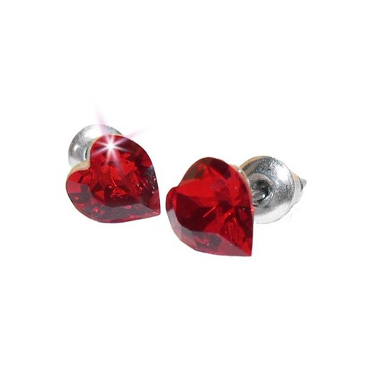 Náušnice, v tvare srdiečka, s light siam červeným krištáľom SWAROVSKI®, 8 mm, ART CRYSTELLA®