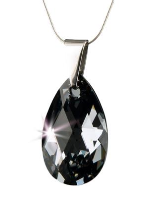 Náhrdelník, so SWAROVSKI® krištáľom, prívesok kvapka, Black Diamond, 16mm, ART CRYSTELLA