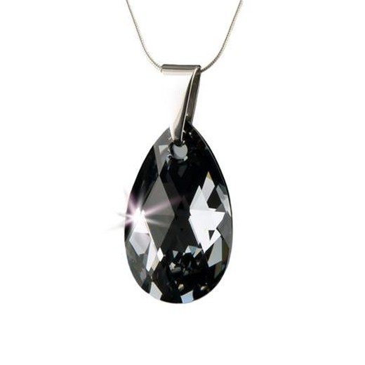 Náhrdelník, so SWAROVSKI® krištáľom, prívesok kvapka, Black Diamond, 16mm, ART CRYSTELLA