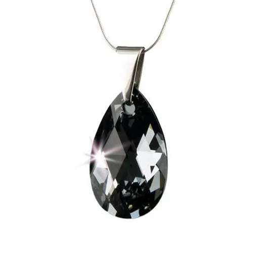 Náhrdelník, so SWAROVSKI® krištáľom, prívesok kvapka, Black Diamond, 16mm, ART CRYSTELLA