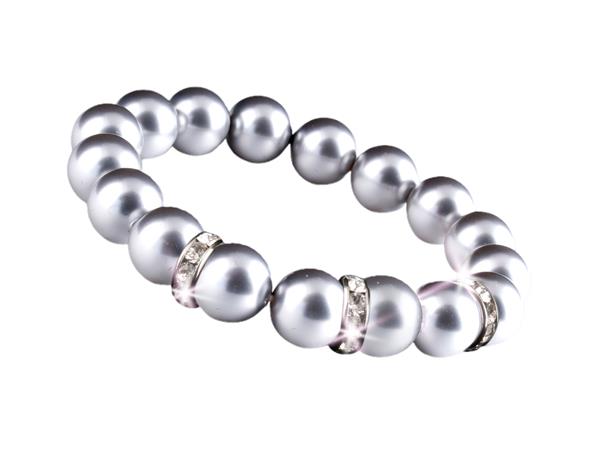 Náramok, zo strieborných SWAROVSKI® perál, s bielym krištáľom, 10 mm, veľ. M, ART CRYSTELLA® M