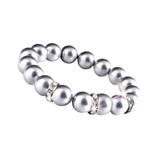 Náramok, zo strieborných SWAROVSKI® perál, s bielym krištáľom, 10 mm, veľ. M, ART CRYSTELLA® M