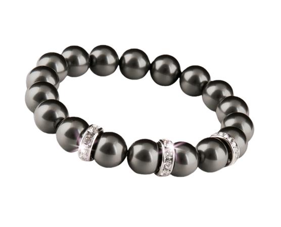 Náramok, z čiernych SWAROVSKI® perál, s bielym rondella krištáľom, 10 mm, veľ. M, ART CRYSTELLA®