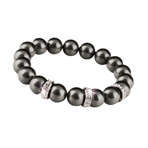 Náramok, z čiernych SWAROVSKI® perál, s bielym rondella krištáľom, 10 mm, veľ. M, ART CRYSTELLA®