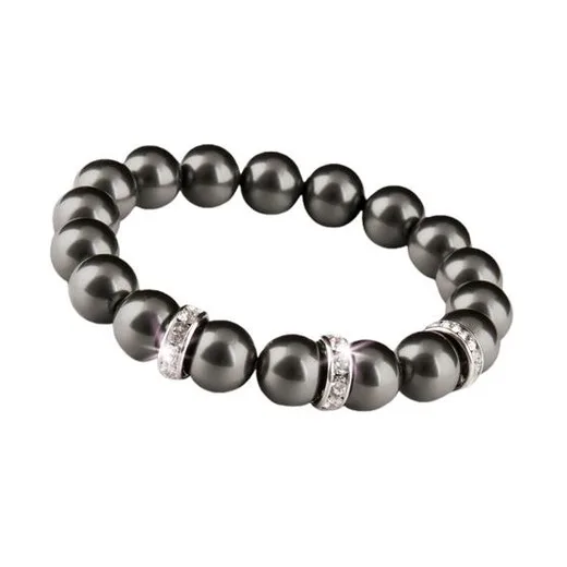 Náramok, z čiernych SWAROVSKI® perál, s bielym rondella krištáľom, 10 mm, veľ. M, ART CRYSTELLA®
