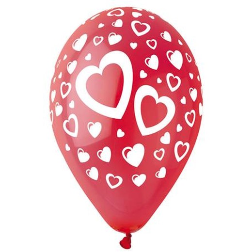 Balón, 30 cm, červený, srdiečka