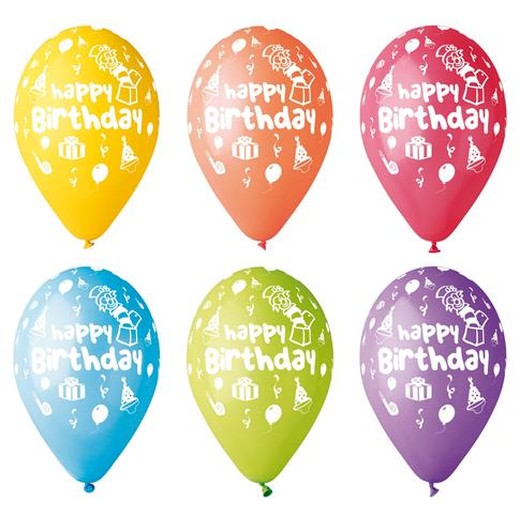 Balón, 30 cm, "Happy Birthday", šašo