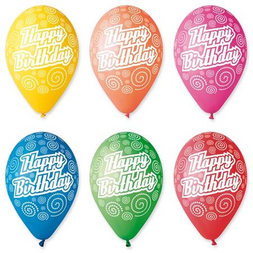 Balón, 30 cm, "Happy Birthday", krúžky