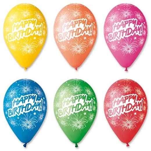 Balón, 30 cm, "Happy Birthday", ohňostroj