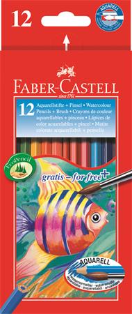 Akvarelové ceruzky, sada, šesťhranné, so štetcom, FABER-CASTELL, 12 rôznych farieb