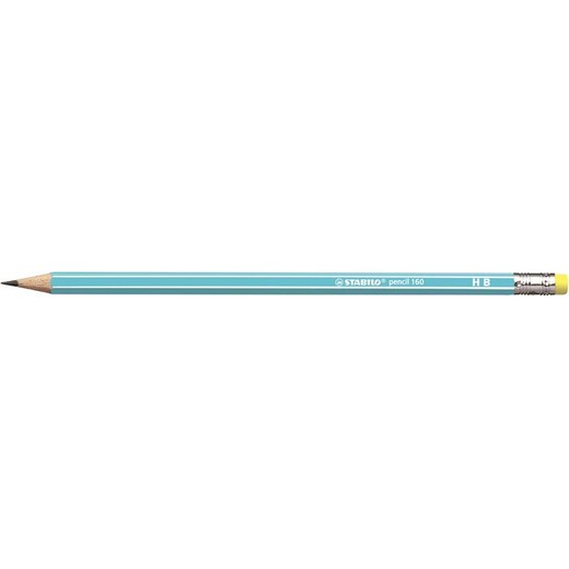 Grafitová ceruzka s gumou, HB, šesťhranná, STABILO "Pencil 160", modrá