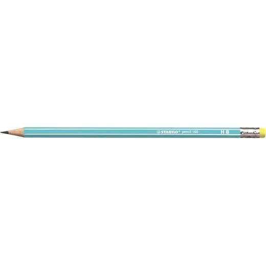 Grafitová ceruzka s gumou, HB, šesťhranná, STABILO "Pencil 160", modrá