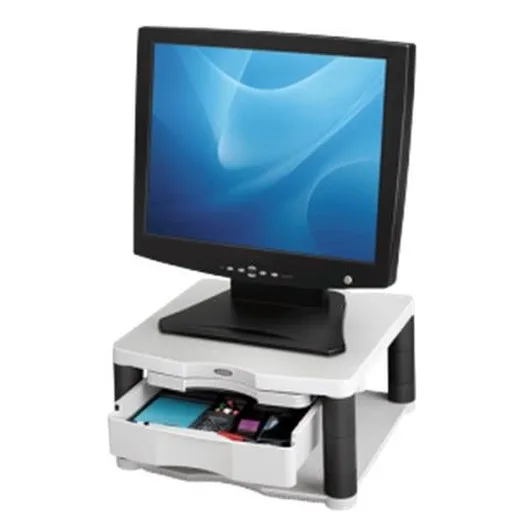 Stojan na monitory, so šuflíkom, FELLOWES "Premium Plus", sivý