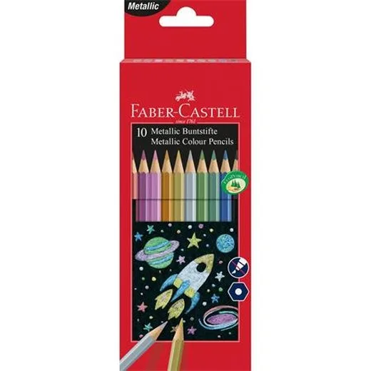 Farebné ceruzky, sada, šesťhranné, FABER-CASTELL, 10 rôznych metalických farieb