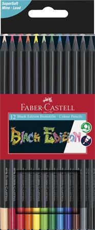 Farebné ceruzky, sada, trojhranné, FABER-CASTELL "Black Edition",  12 rôznych farieb
