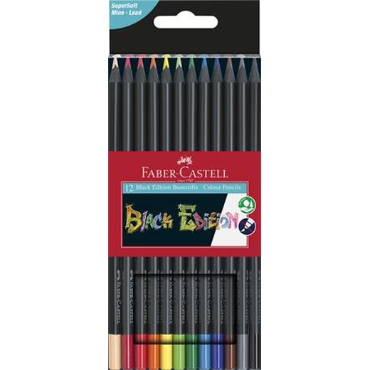 Farebné ceruzky, sada, trojhranné, FABER-CASTELL "Black Edition", 12 rôznych farieb