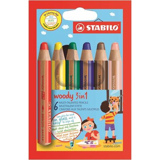 Farebná ceruzka, hrubá, STABILO "Woody", 6 rôznych farieb