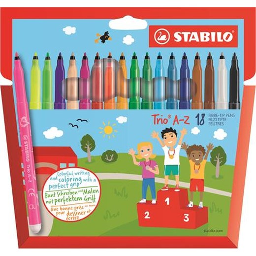 Fixky, sada, 0,7 mm, STABILO "Trio A-Z", 18 farieb