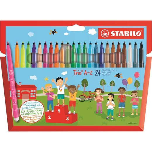 Fixky, sada, 0,7 mm, STABILO "Trio A-Z", 24 farieb
