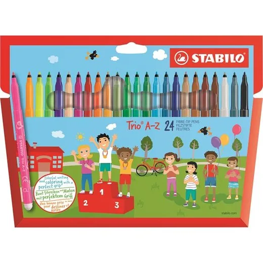 Fixky, sada, 0,7 mm, STABILO "Trio A-Z", 24 farieb
