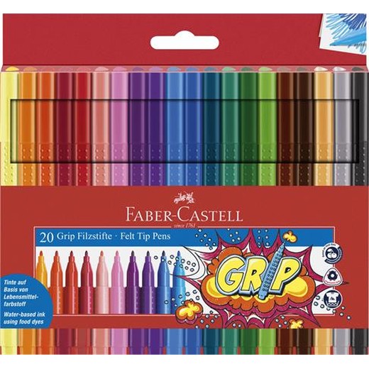 Fixky, sada, trojhranný tvar, FABER-CASTELL "Grip", 20 rôznych farieb