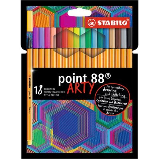 Liner, sada, 0,4 mm, STABILO "Point 88 ARTY", 18 rôznych farieb