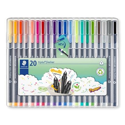 Liner, sada, 0,3 mm, STAEDTLER "Triplus 334", 20 rôznych farieb