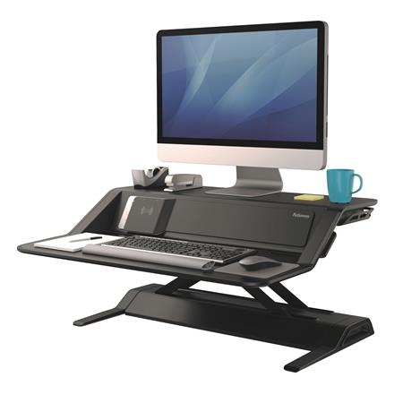 Pracovná stanica k práci v sede/stoji, FELLOWES, "Lotus™ DX", čierna
