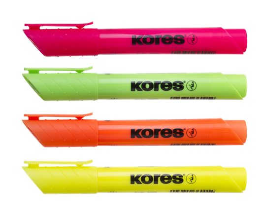 Zvýrazňovač, sada, 0,5-5 mm, KORES "High Liner Plus",  4 rôzne farby