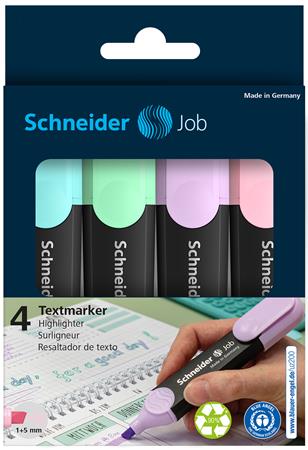 Zvýrazňovač, sada, 1-5 mm, SCHNEIDER "Job Pastel", 4 rôzne pastelové farby