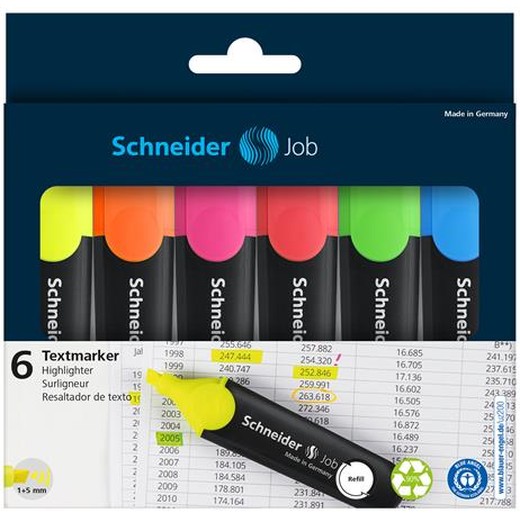 Zvýrazňovač, 1-5 mm, SCHNEIDER "Job 150", 6 rôznych farieb