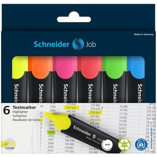 Zvýrazňovač, 1-5 mm, SCHNEIDER "Job 150", 6 rôznych farieb