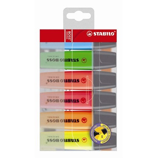Zvýrazňovač, 2-5 mm, STABILO "BOSS original", 6 rôznych farieb