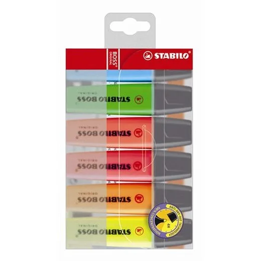 Zvýrazňovač, 2-5 mm, STABILO "BOSS original", 6 rôznych farieb