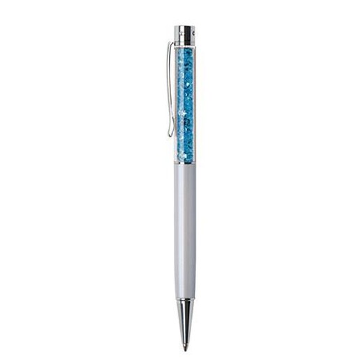 Guľôčkové pero, krémovo-biela, vrch aqua modrá, plnené SWAROVSKI® krištáľmi, 14 cm, ART CRYSTELLA®