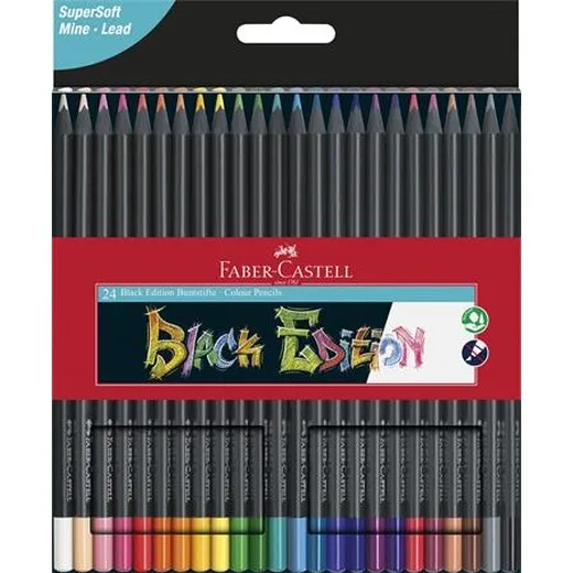 Farebné ceruzky, sada, trojhranné, FABER-CASTELL "Black Edition", 24 rôznych farieb