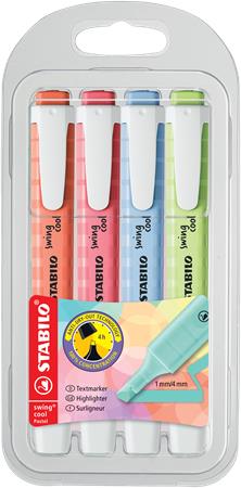 Zvýrazňovač, sada, 1-4 mm, STABILO "Swing Cool Pastel" 4 rôzne farby