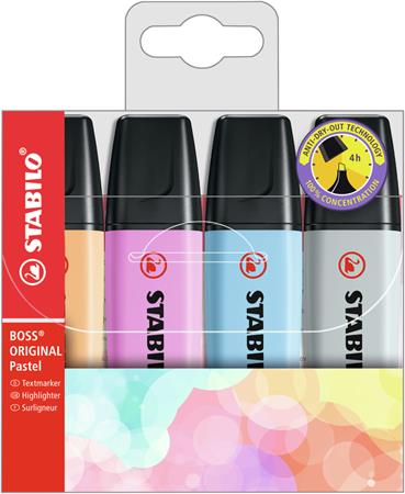 Zvýrazňovač, sada, 2-5 mm, STABILO "BOSS original Pastel", 4 rôzne farby