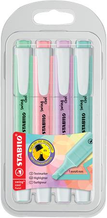 Zvýrazňovač, sada, 1-4 mm, STABILO "Swing Cool Pastel", 4 rôzne farby