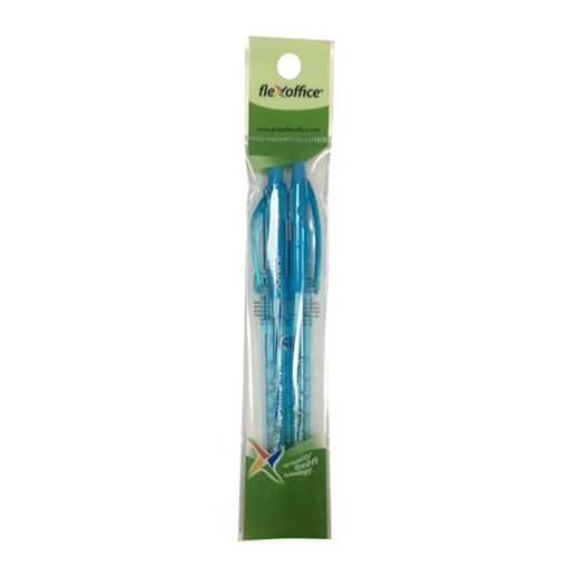 Guľôčkové pero, 0,25 mm, stláčací mechanizmus, 2 ks/blister, FLEXOFFICE "Jonat", modré