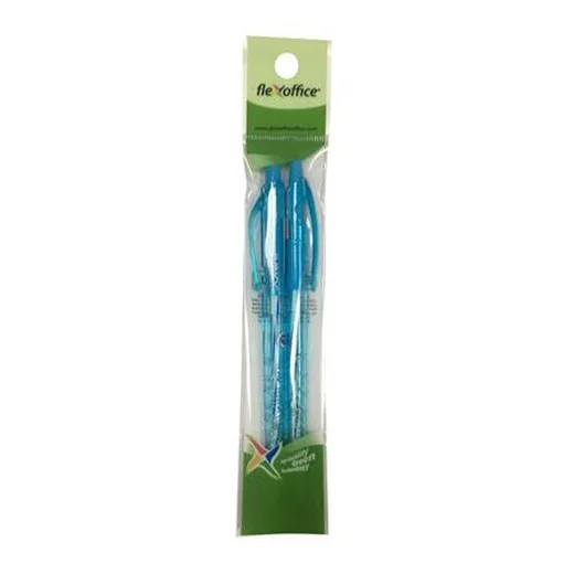 Guľôčkové pero, 0,25 mm, stláčací mechanizmus, 2 ks/blister, FLEXOFFICE "Jonat", modré