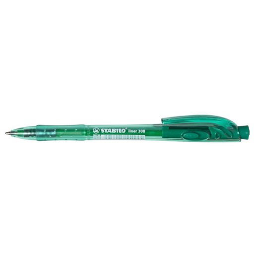 Guľôčkové pero, 0,38 mm, stláčací mechanizmus, STABILO "Liner 308", zelené