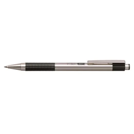 Guľôčkové pero, 0,24 mm, stláčací mechanizmus, nehrdzavejúca oceľ, čierna farba tela, ZEBRA "F-301", modrá