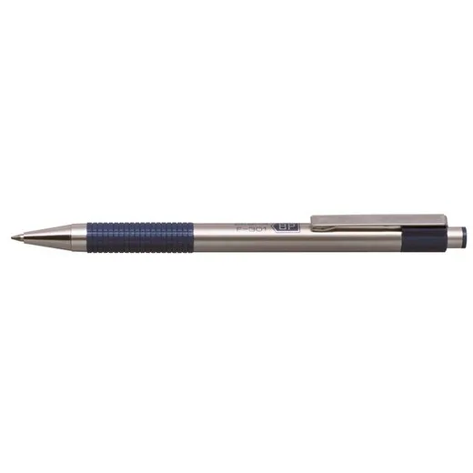 Guľôčkové pero, 0,24 mm, stláčací mechanizmus, nehrdzavejúca oceľ, modrá farba tela, ZEBRA "F-301", modrá