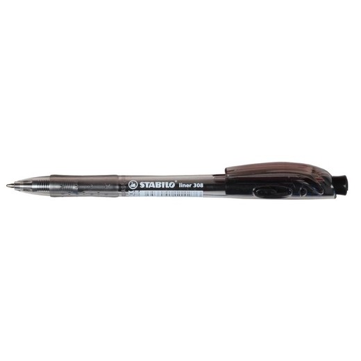 Guľôčkové pero, 0,38 mm, stláčací mechanizmus, STABILO "Liner 308", čierne